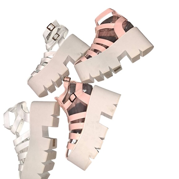 NEW Super Tall Platform sandals - peach and white SZ 8.5-9 - Picture 4 of 7